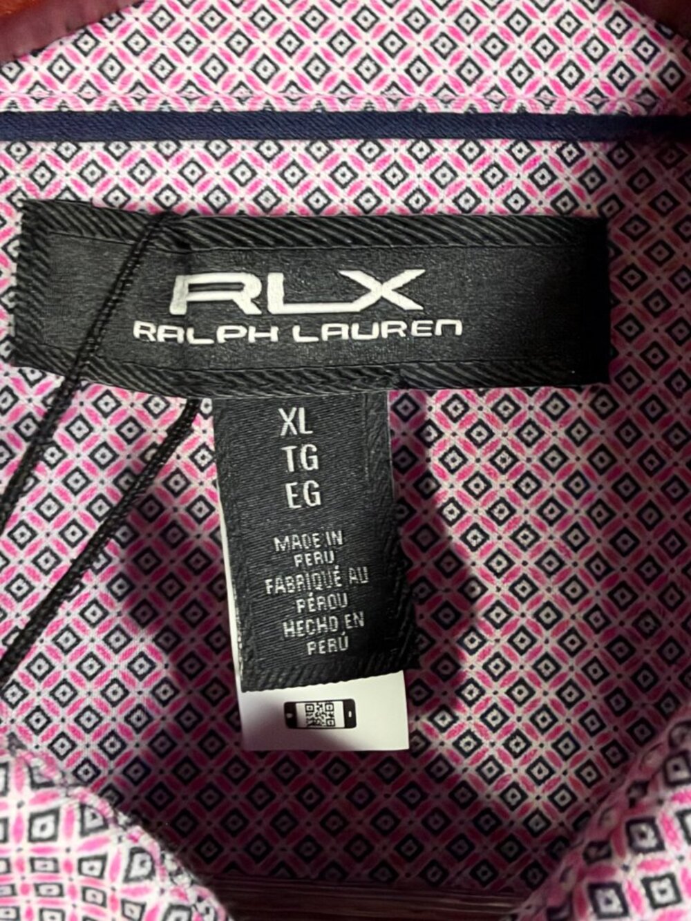 RLX Ralph Lauren Polo Shirt Mens XL Pink Geometric Short Sleeve Golf Cotton - Picture 6 of 12